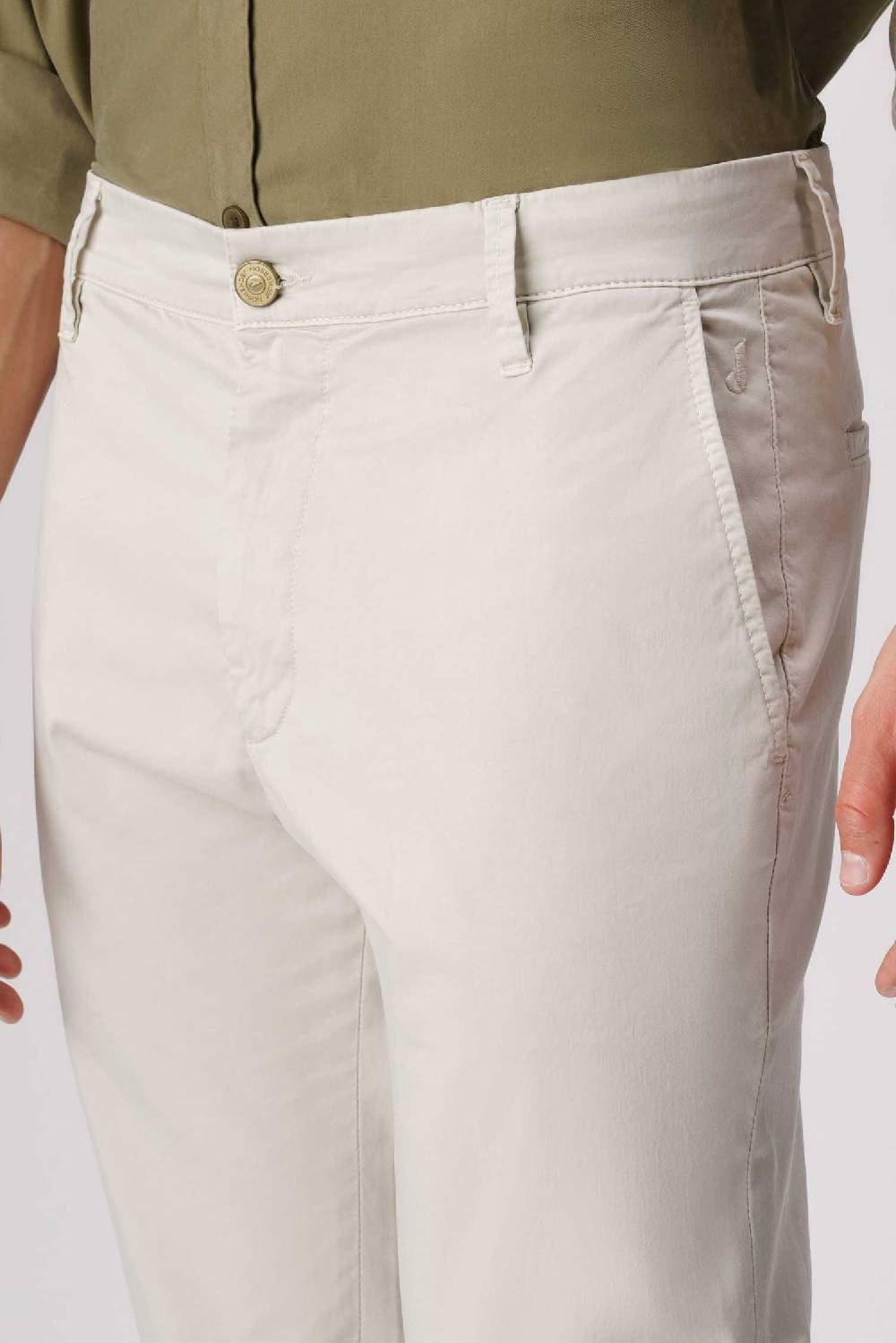 Jeckerson Jack- Pantalone chino con tasca americana in armatura raso beige chiaro In Vendita
