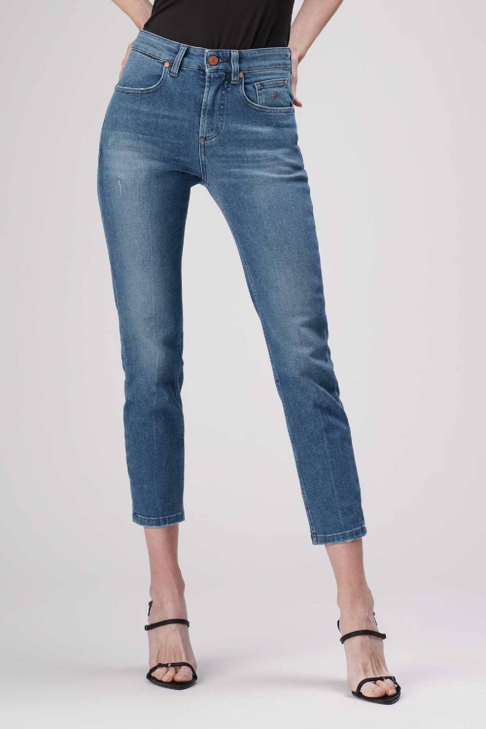 Jeckerson Jacqueline - Pantalone 5 tasche in denim tri-blend blu medio Saldi