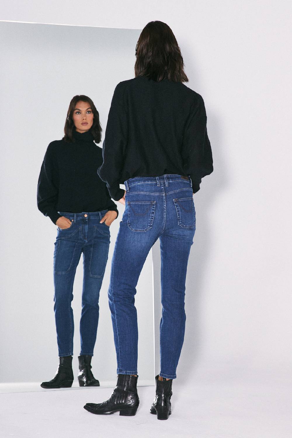 Jeckerson 5 tasche skinny con toppa in denim blu scuro Offerte