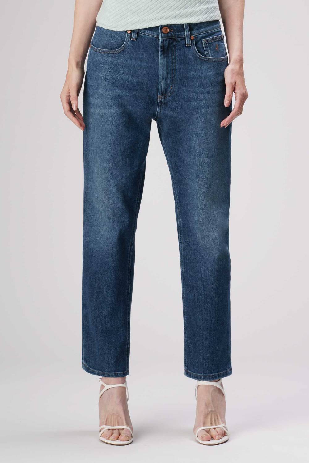 Jeckerson Julia - Pantalone 5 tasche boyfriend in denim tri-blend blu scuro Hotsell