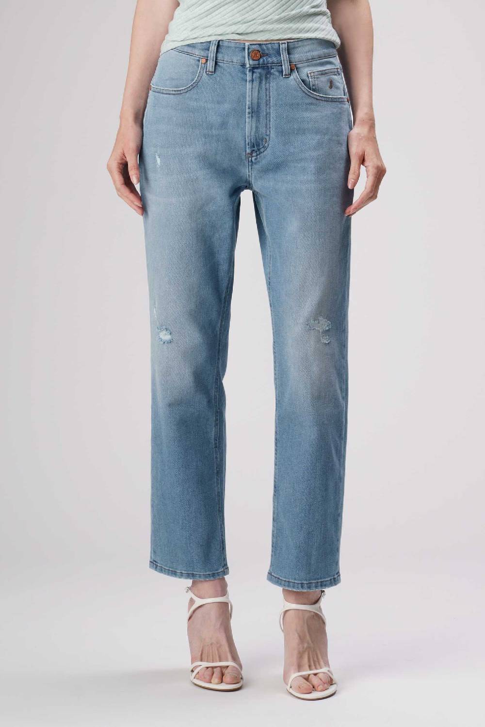 Jeckerson Julia - Pantalone 5 tasche boyfriend in denim tri-blend blu medio chiaro Vendita Economica