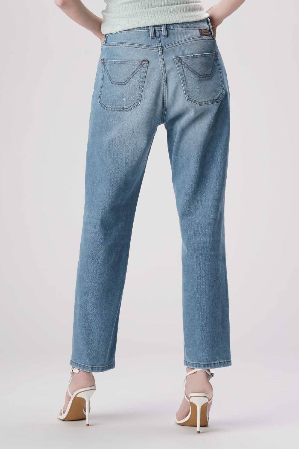 Jeckerson Julia - Pantalone 5 tasche boyfriend in denim tri-blend blu medio chiaro Vendita Economica