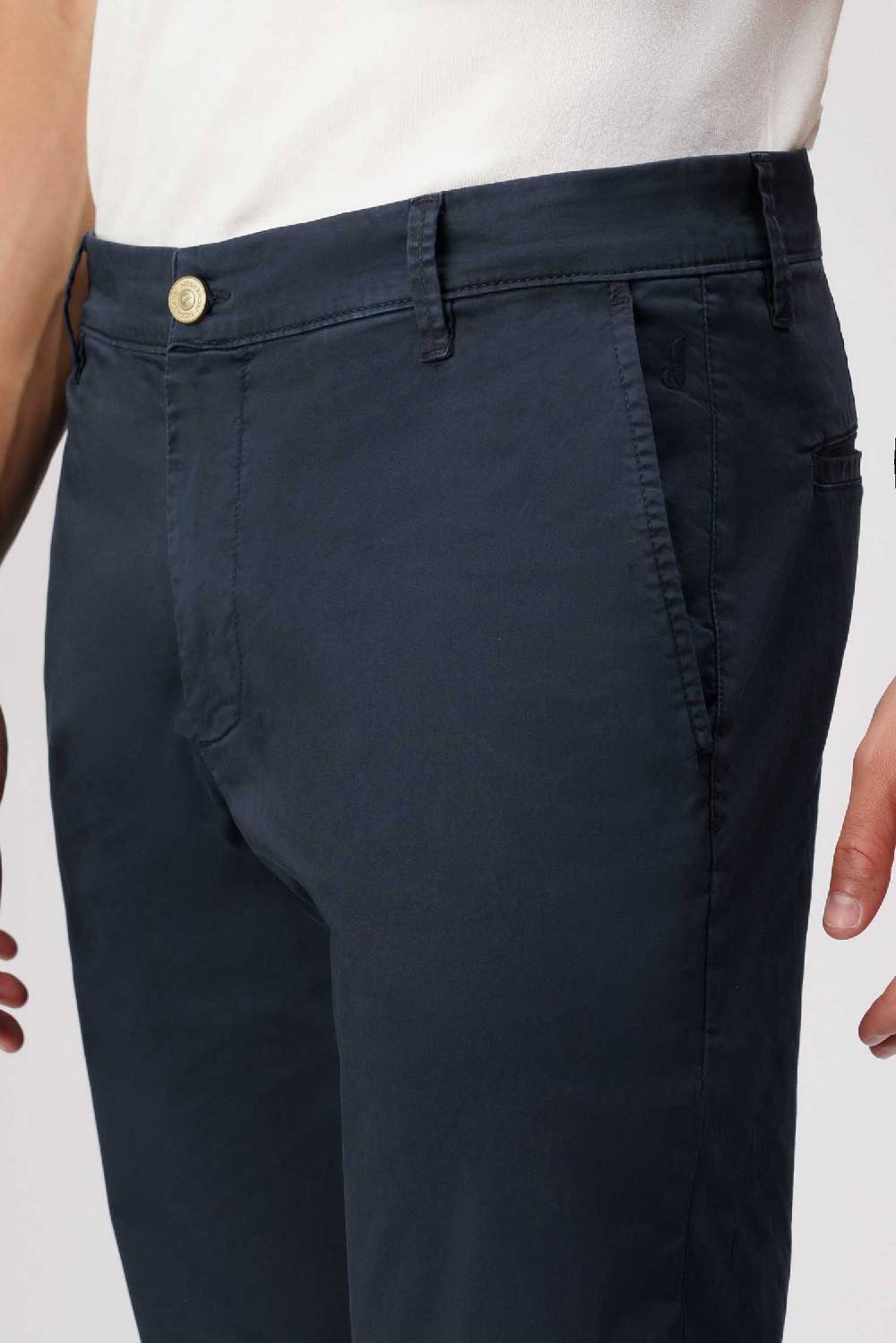 Jeckerson Jack- Pantalone chino con tasca americana in armatura raso blu scuro Saldi Di Fabbrica