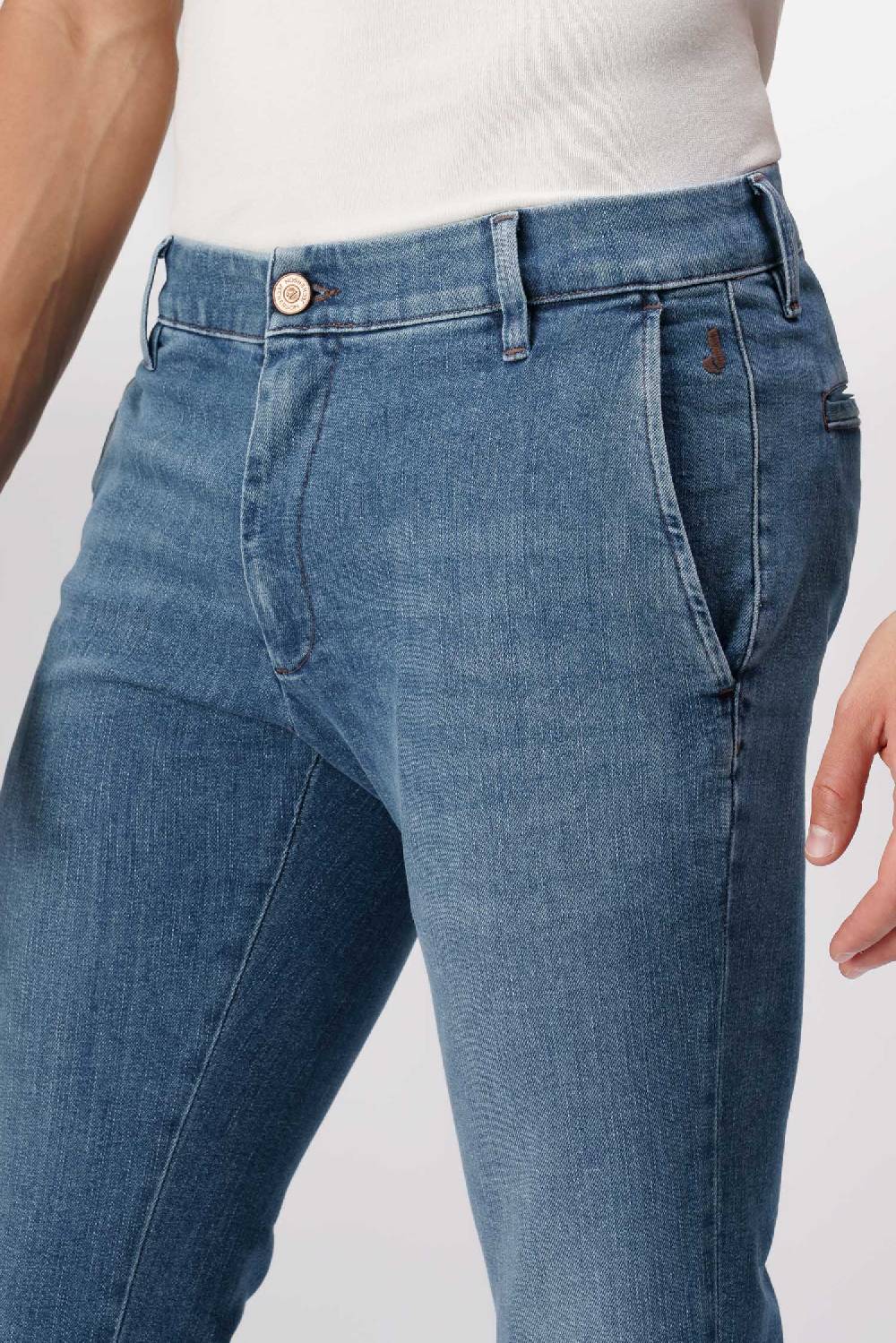 Jeckerson Jack- Pantalone chino in comfort denim blu medio In Saldo