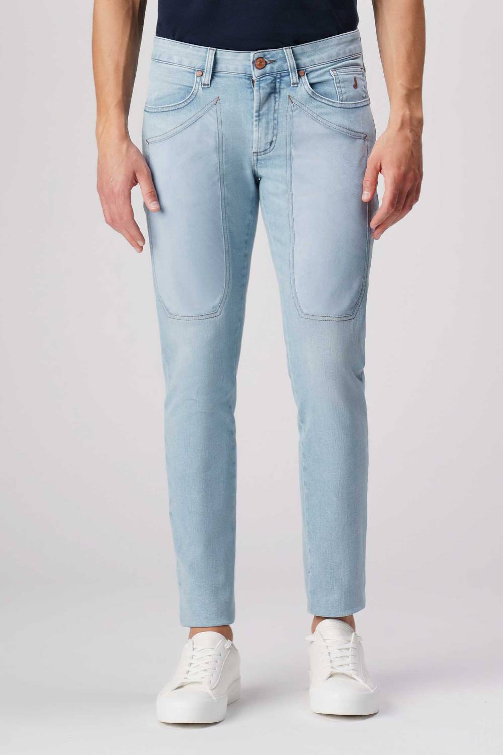 Jeckerson James - Pantalone 5 tasche con toppa in comfort denim blu chiaro Moda