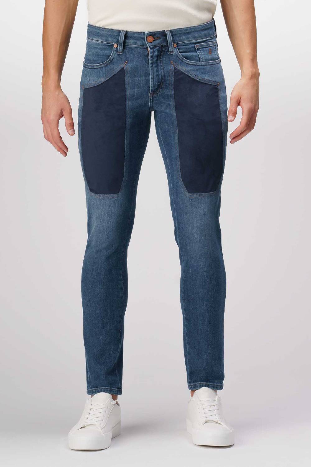 Jeckerson James - Pantalone 5 tasche con toppa in comfort denim blu scuro In Linea