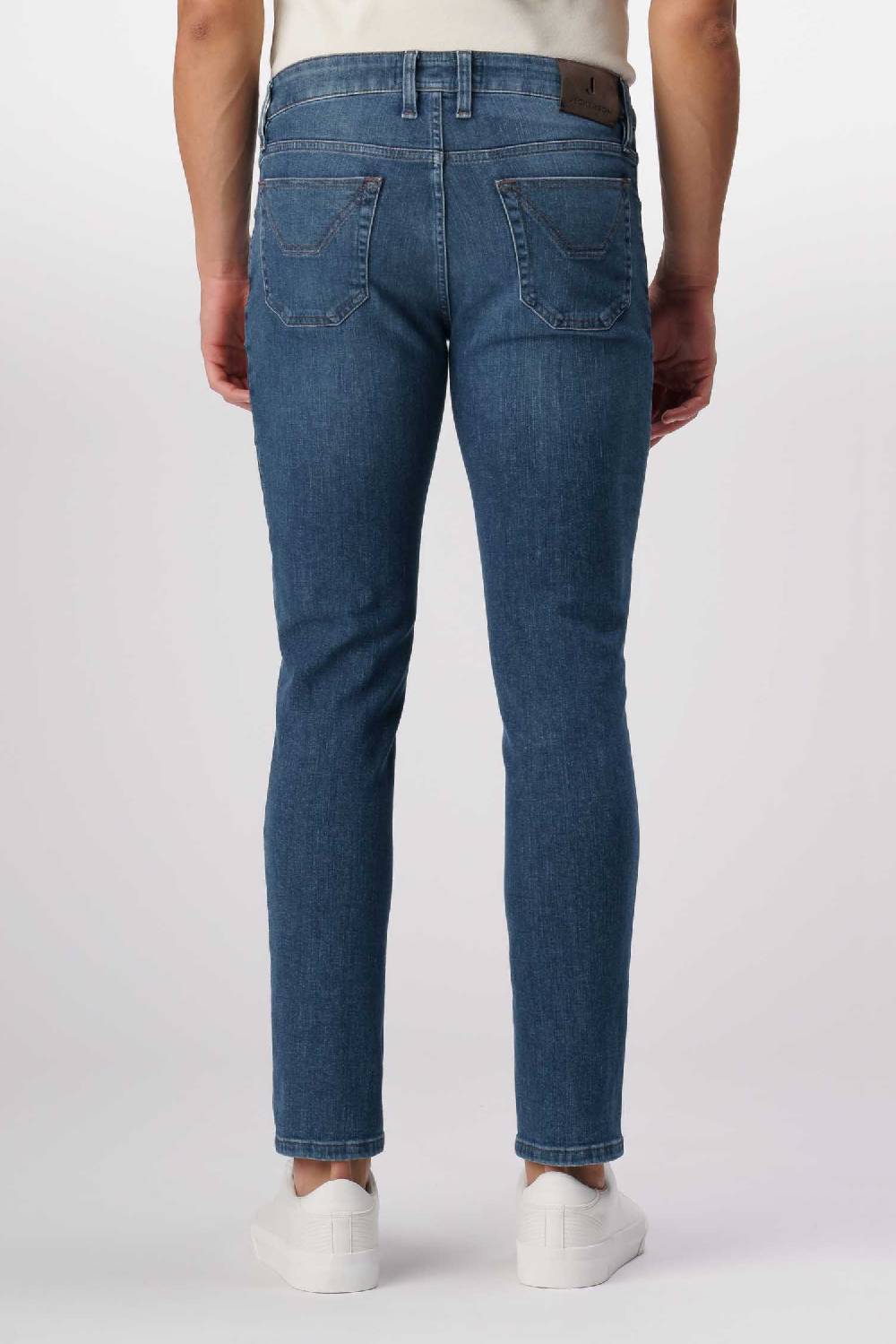 Jeckerson James - Pantalone 5 tasche con toppa in comfort denim blu scuro In Linea