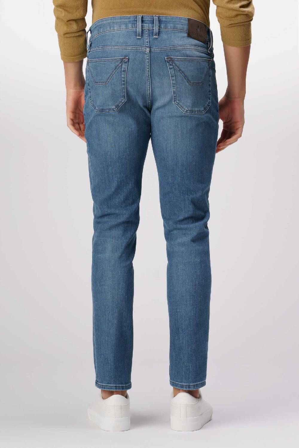 Jeckerson James - Pantalone 5 tasche con toppa in comfort denim blu medio Nuovo