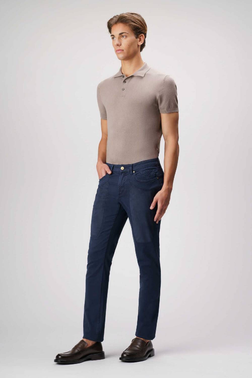 Jeckerson John - Pantalone 5 tasche con toppa in alcantara blu Promozione