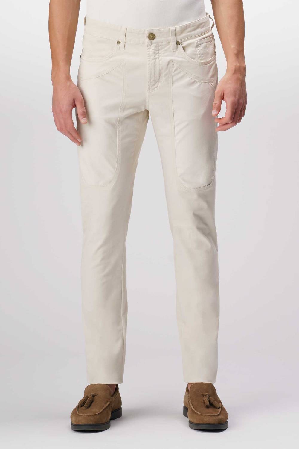 Jeckerson John - Pantalone 5 tasche con toppa in alcantara beige chiaro Pezzi Unici