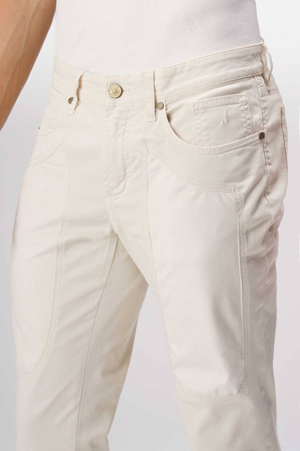Jeckerson John - Pantalone 5 tasche con toppa in alcantara beige chiaro Pezzi Unici