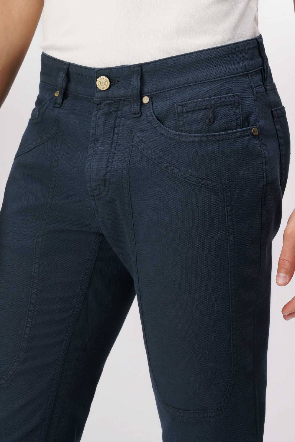 Jeckerson John - Pantalone 5 tasche con toppa in nido d'ape blu scuro Soddisfazione Garantita