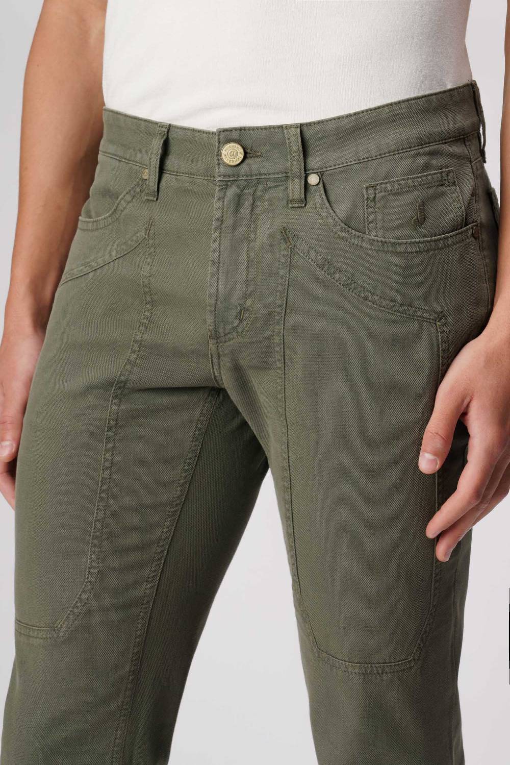 Jeckerson John - Pantalone 5 tasche con toppa in nido d'ape verde militare Qualità Garantita