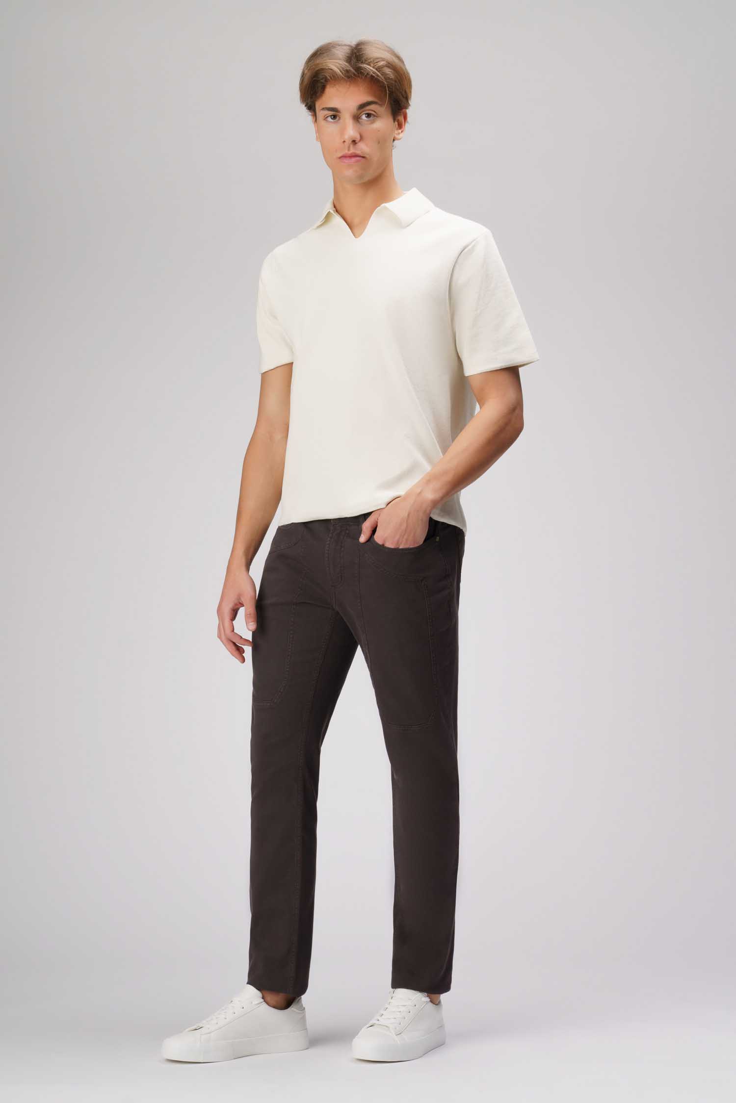 Jeckerson John - Pantalone 5 tasche con toppa in nido d'ape marrone Negozi Online