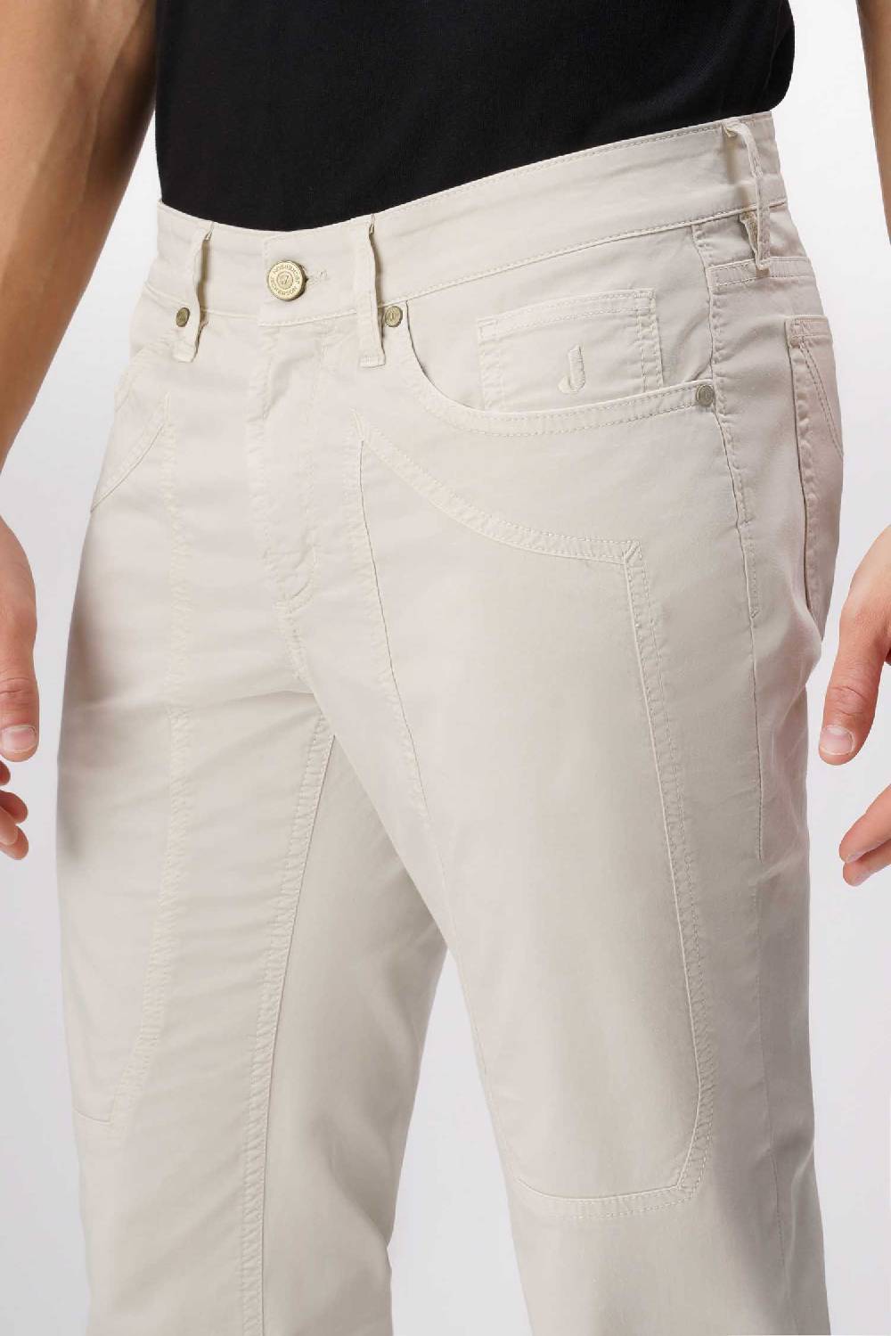Jeckerson John - Pantalone 5 tasche in armatura raso beige chiaro Consegna Veloce