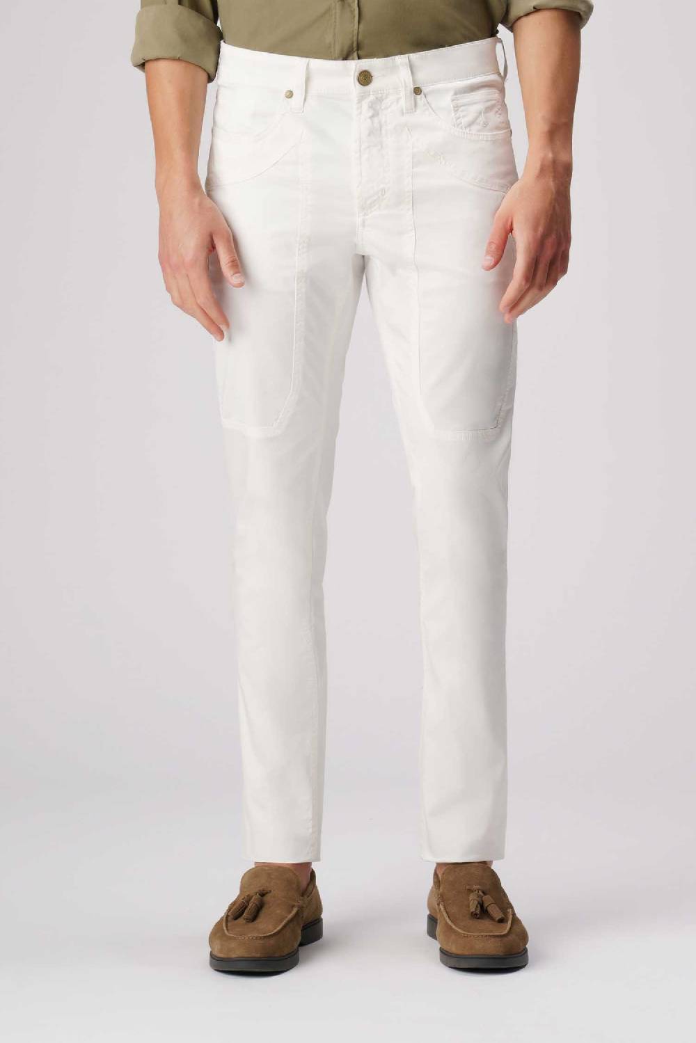 Jeckerson John - Pantalone 5 tasche in armatura raso bianco Promozione Limitata