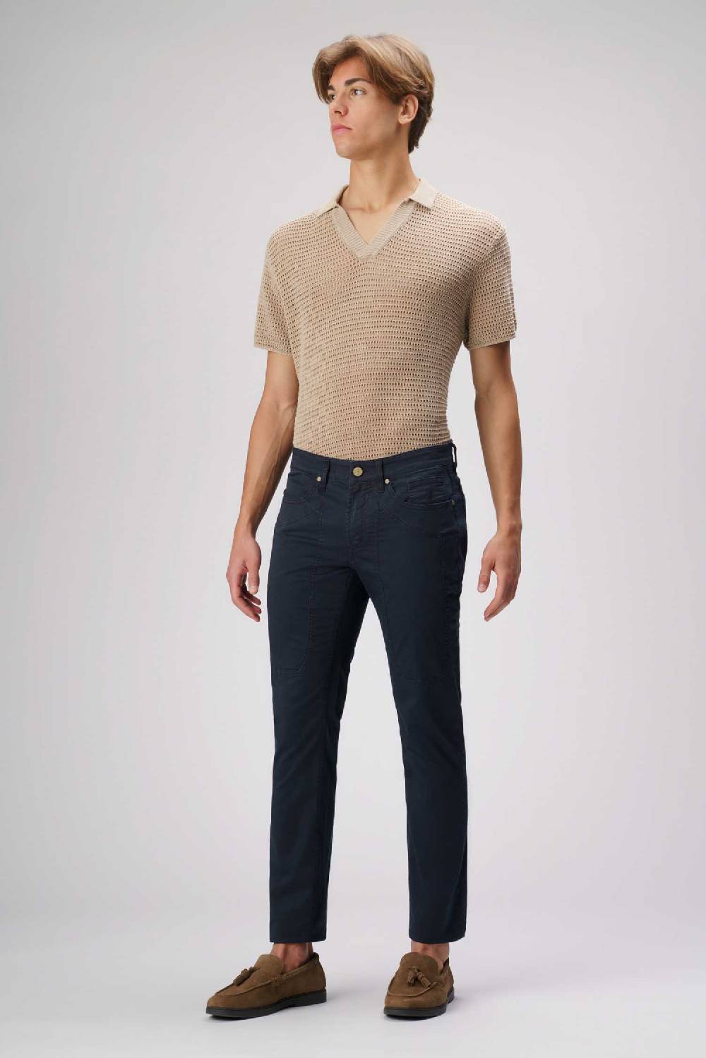 Jeckerson John - Pantalone 5 tasche in armatura raso blu scuro Fino Al -60%