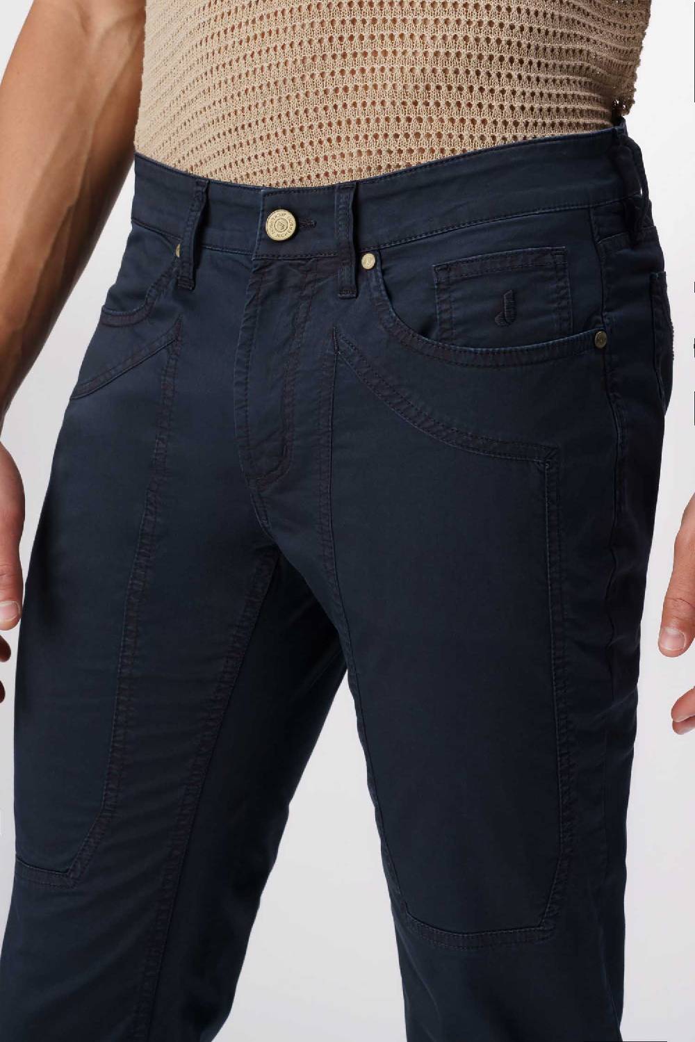 Jeckerson John - Pantalone 5 tasche in armatura raso blu scuro Fino Al -60%