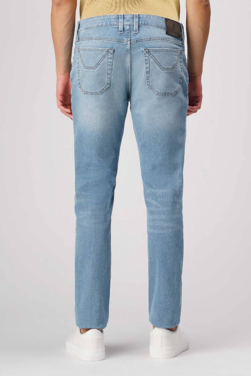 Jeckerson John - Pantalone con toppa in denim tri-blend blu medio chiaro no rotture Affare Del Giorno