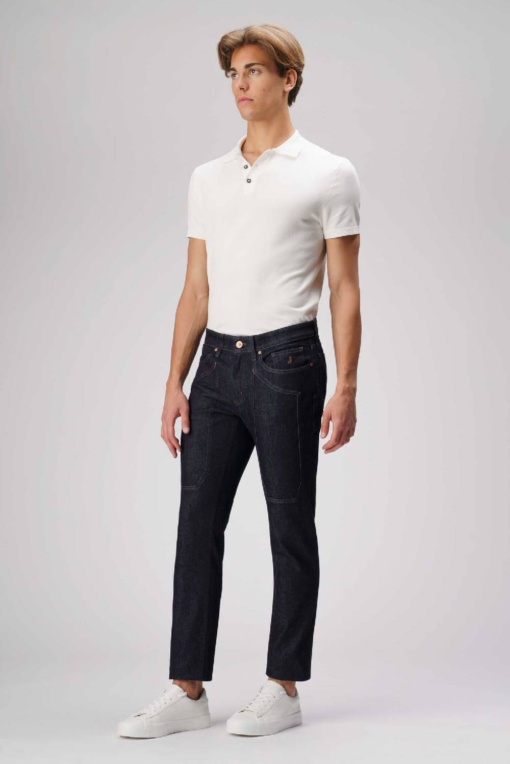 Jeckerson John - Pantalone con toppa in denim tri-blend blu rinse Prezzo Ridotto