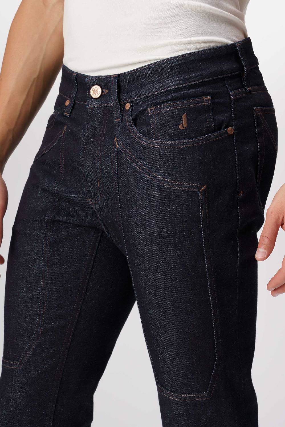 Jeckerson John - Pantalone con toppa in denim tri-blend blu rinse Prezzo Ridotto