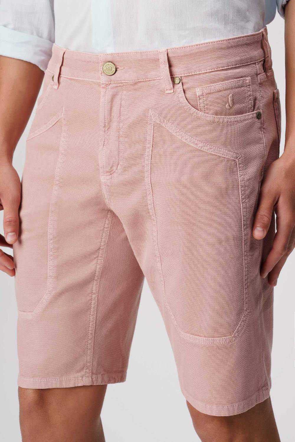 Jeckerson Jayden - Bermuda con toppa in nido d'ape rosa chiaro Sconto
