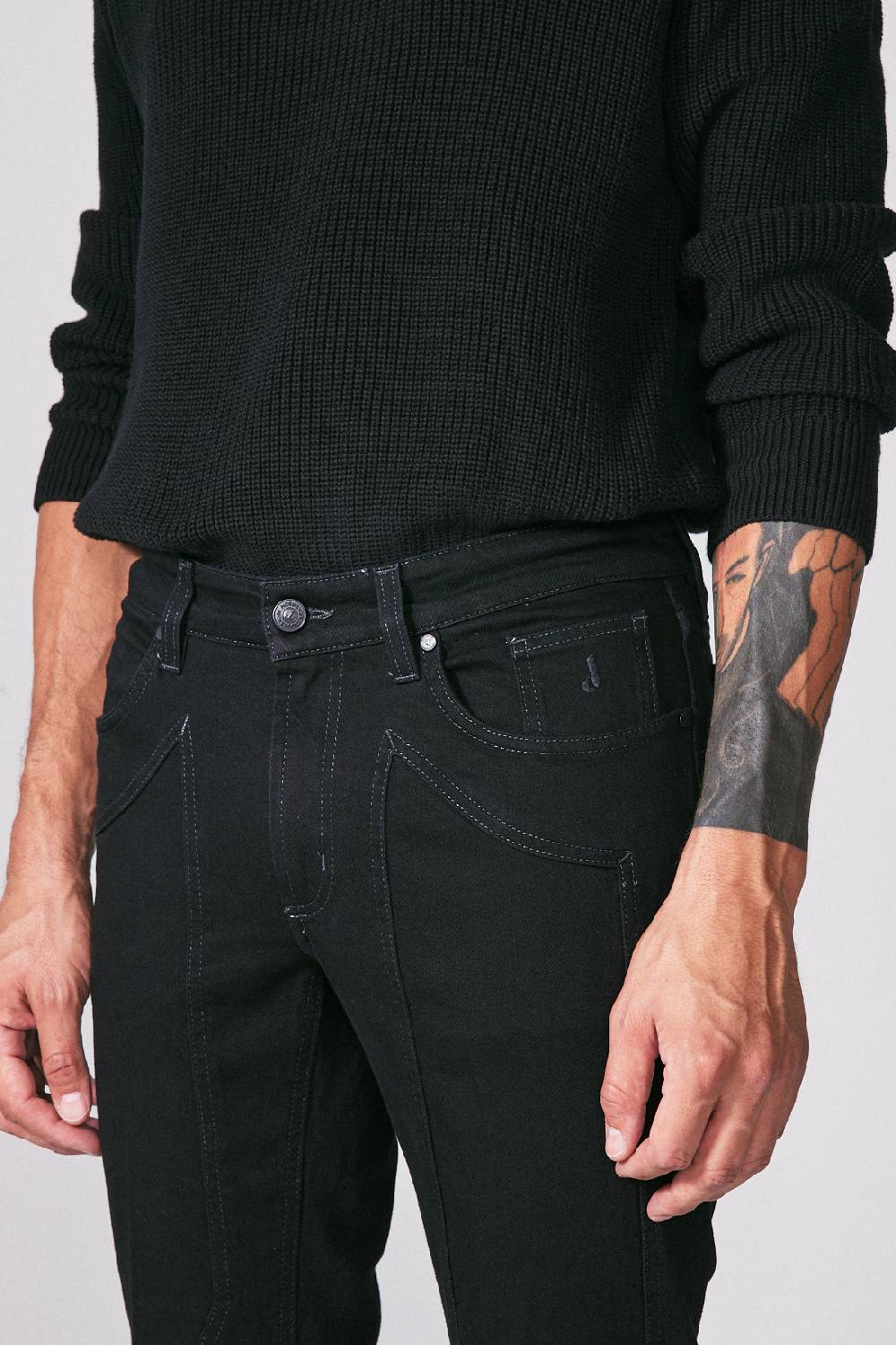 Jeckerson Pantalone 5 tasche in denim nero rinse con toppa in Alcantara® Outlet