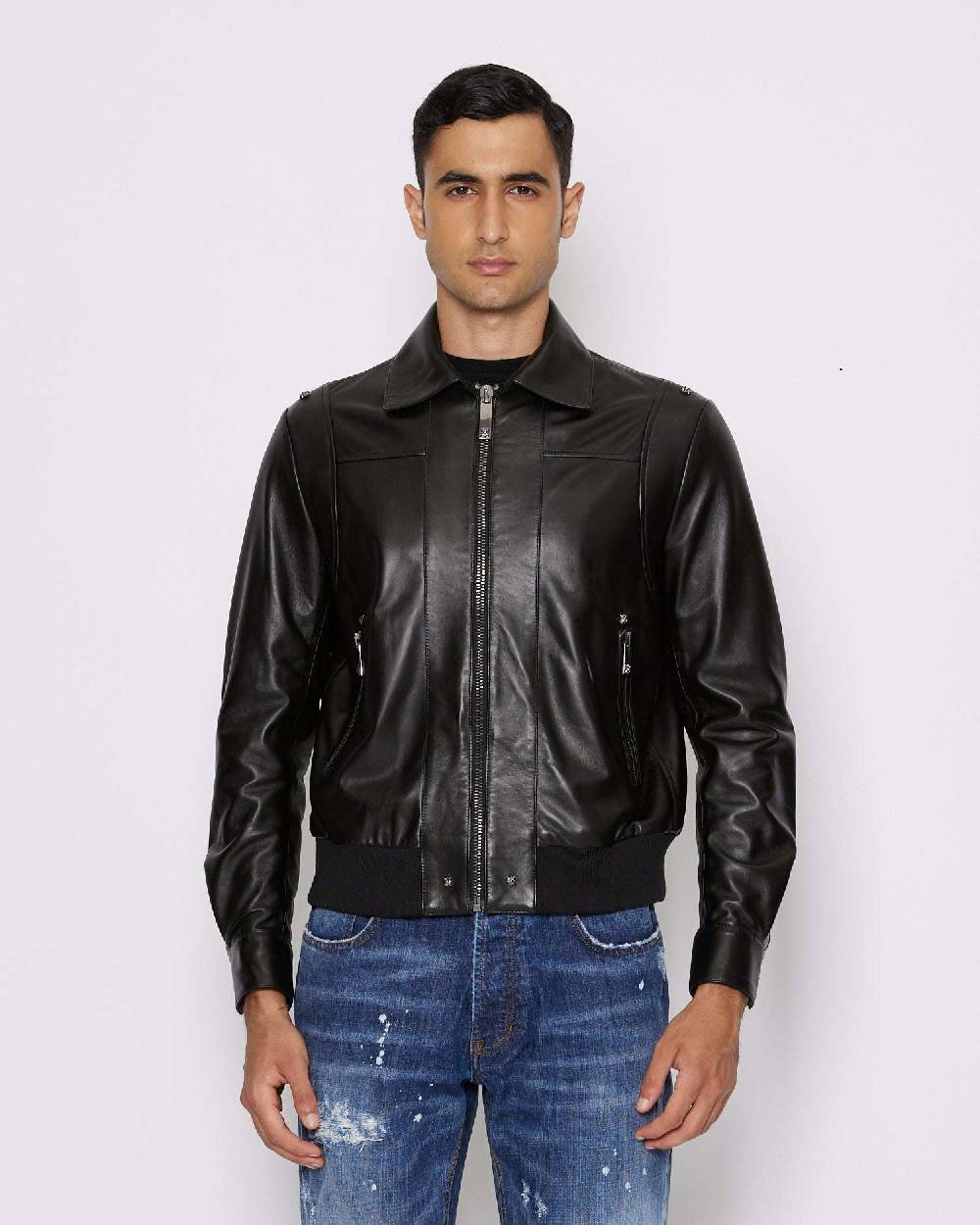 John Richmond Giacca in 100% pelle con chiusura con zip Outlet