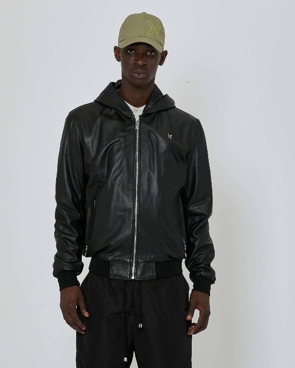 John Richmond Bomber in pelle con cappuccio In Saldo