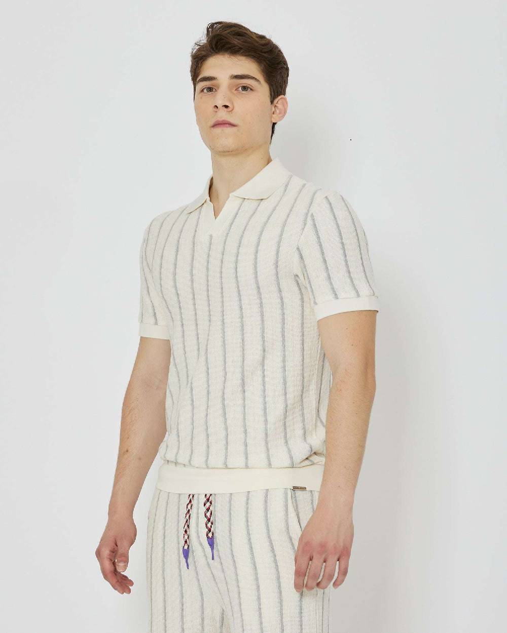John Richmond Polo con righe e scollo a V Saldi Di Fabbrica