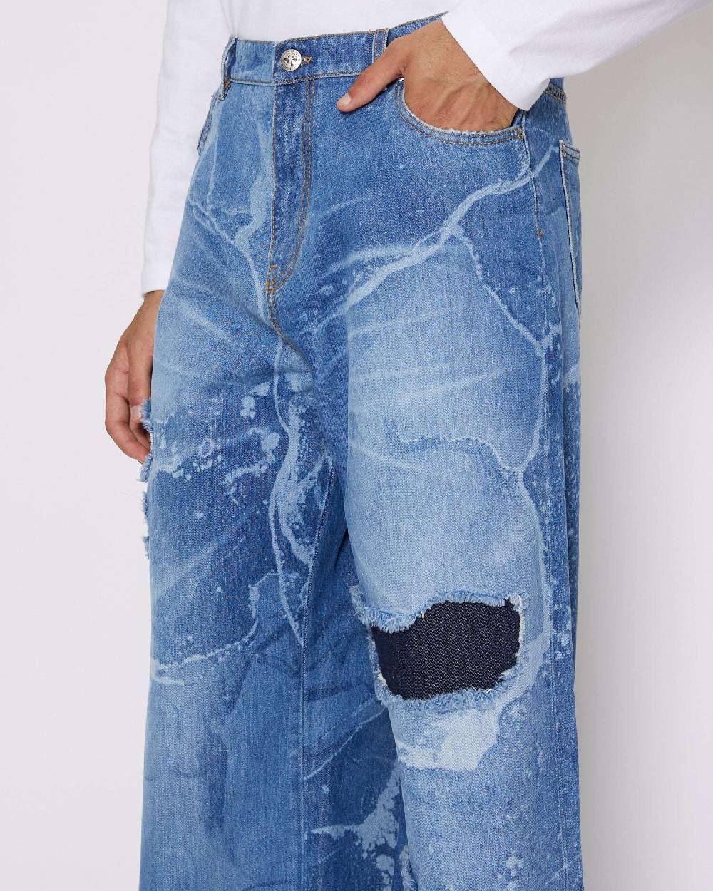John Richmond Jeans gamba larga con strappi sul davanti Convenienza