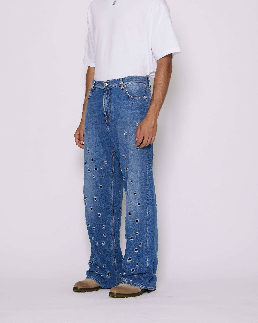 John Richmond Jeans gamba larga con fori metallici sul davanti Online