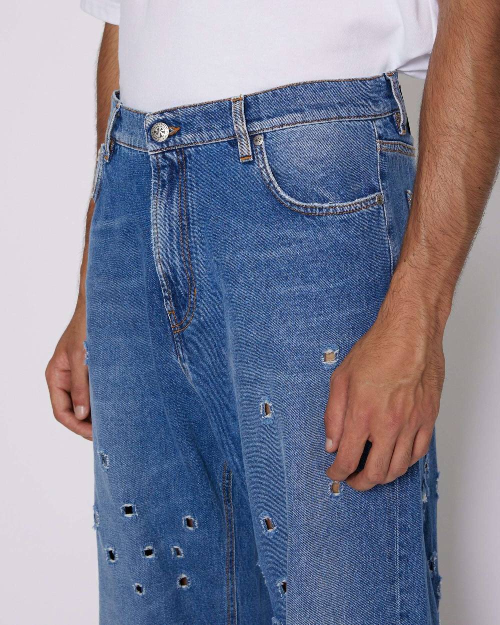 John Richmond Jeans gamba larga con fori metallici sul davanti Online