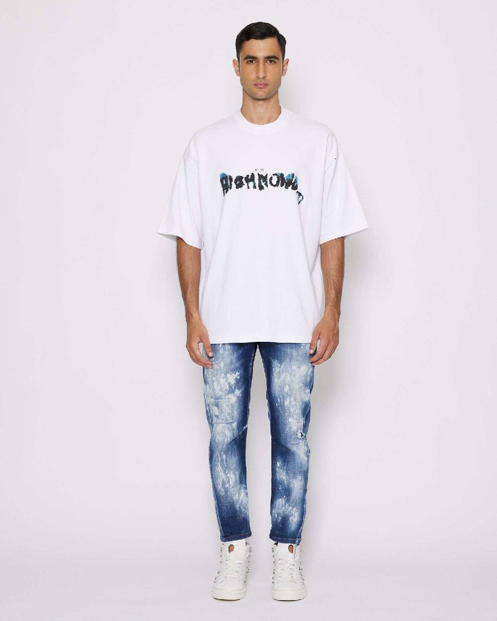 John Richmond Jeans slim con strappi sul davanti bleaching effect