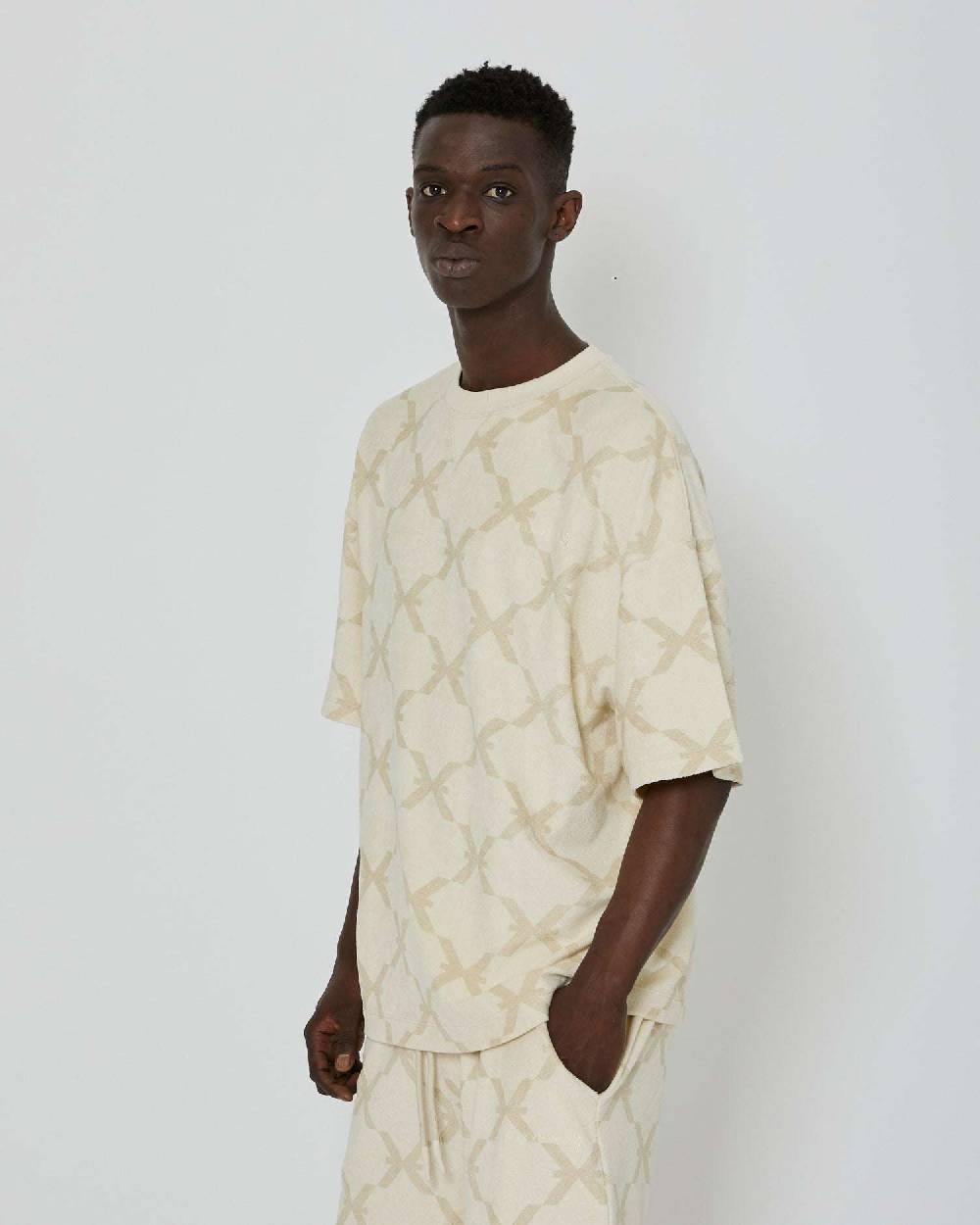 John Richmond T-shirt over con pattern ton sur ton In Vendita