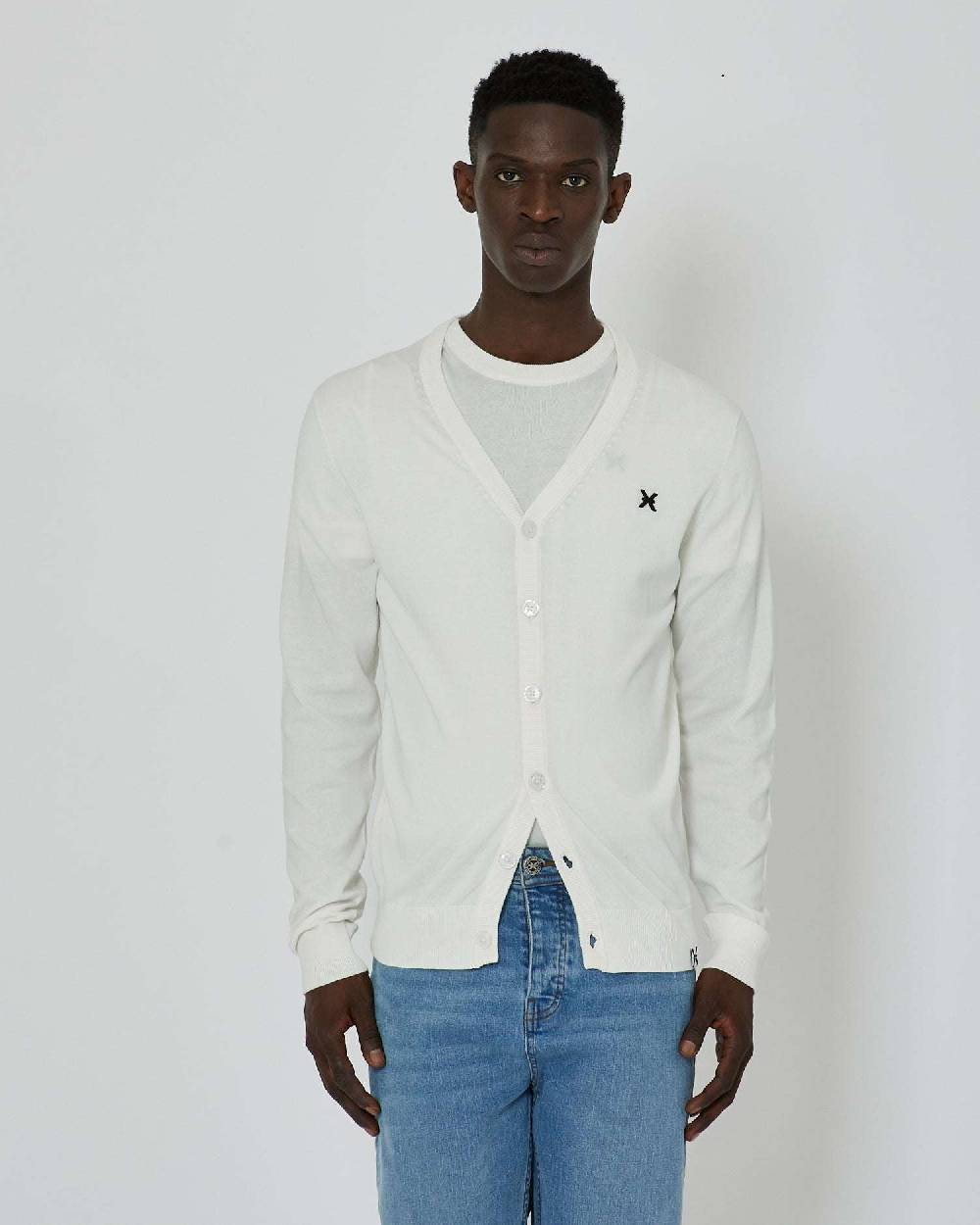 John Richmond Cardigan con logo a contrasto sul davanti e banda bicolor sul retro Italy