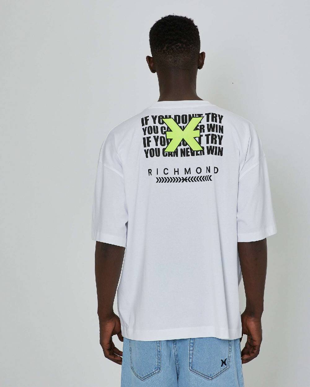 John Richmond T-shirt over con stampa ricamata sul retro Nuovo