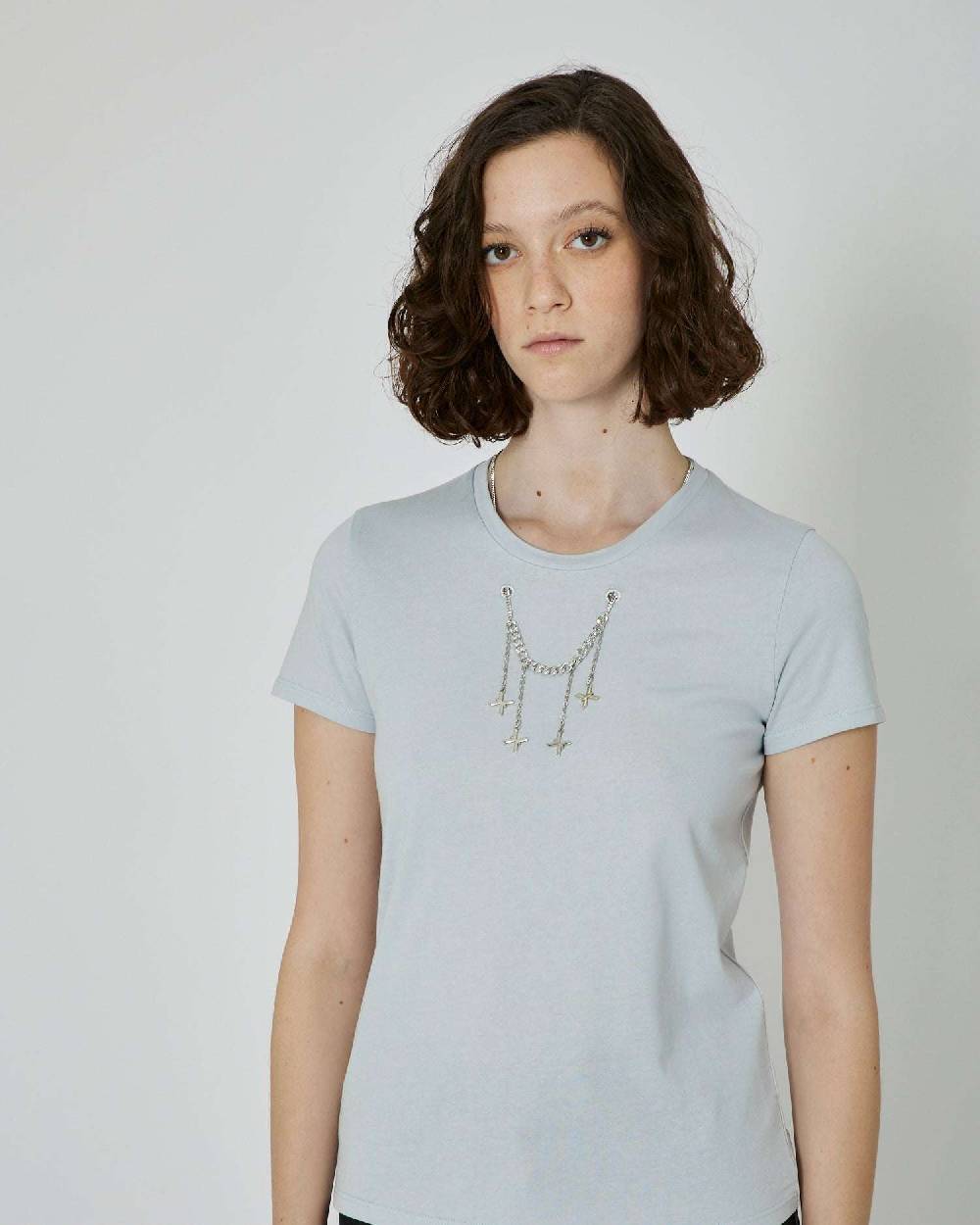 John Richmond T-shirt con catena metallica removibile Consegna Veloce
