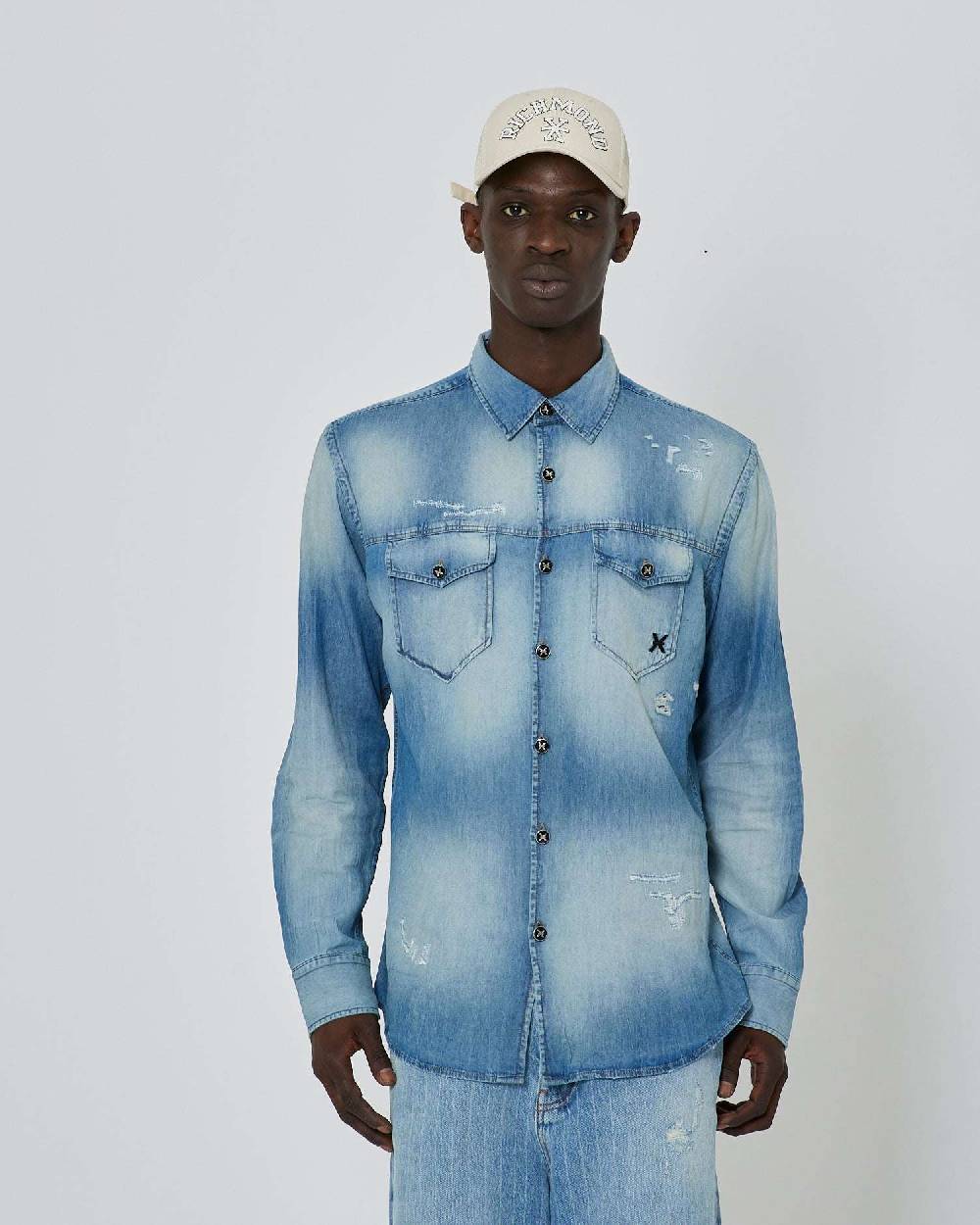 John Richmond Camicia in denim effetto strappato Presa