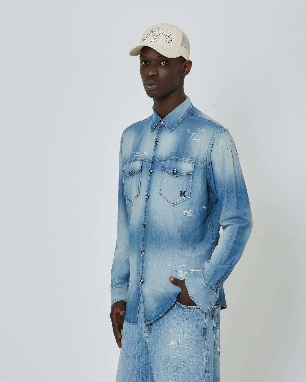 John Richmond Camicia in denim effetto strappato Presa