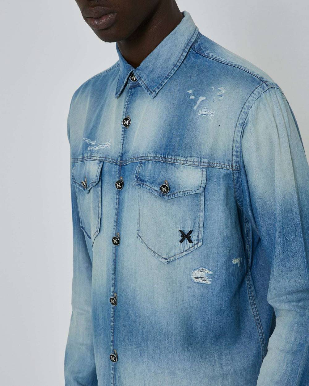 John Richmond Camicia in denim effetto strappato Presa