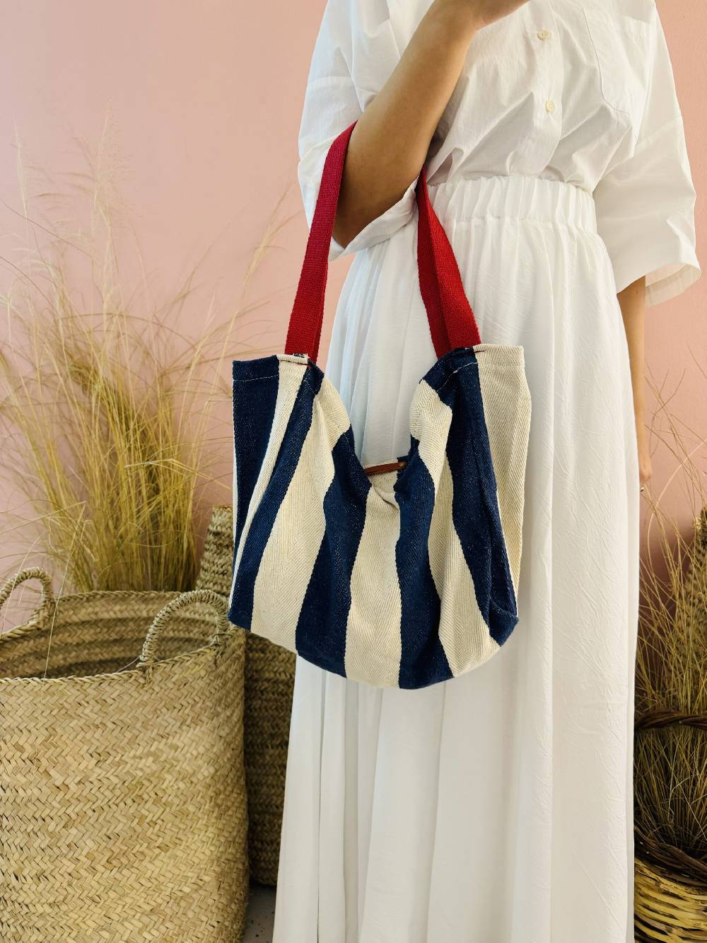 La Sellerie Portofino bag blu righe larghe 2025