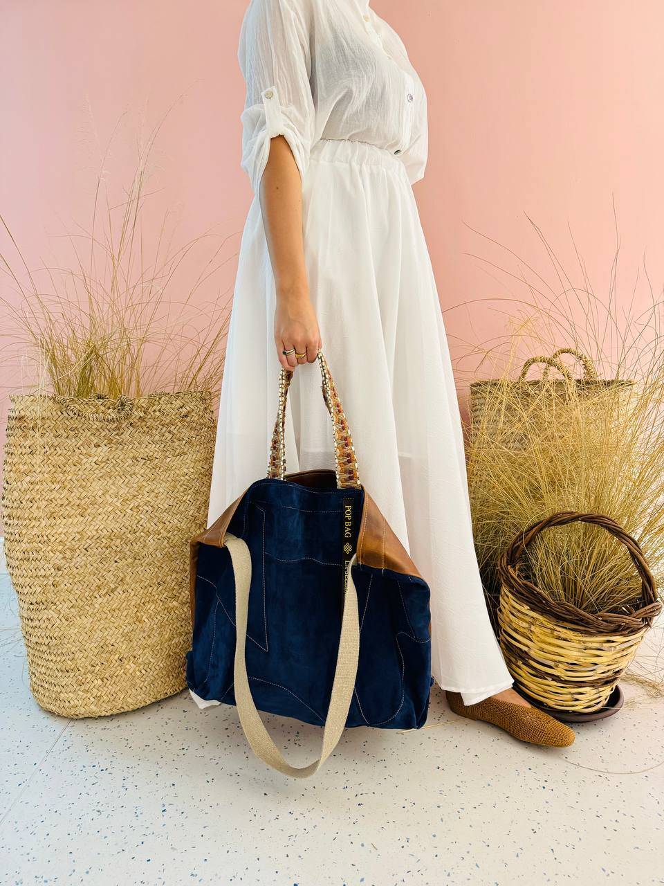 La Sellerie POP BAG suede dark blue PATCHWORK Outlet