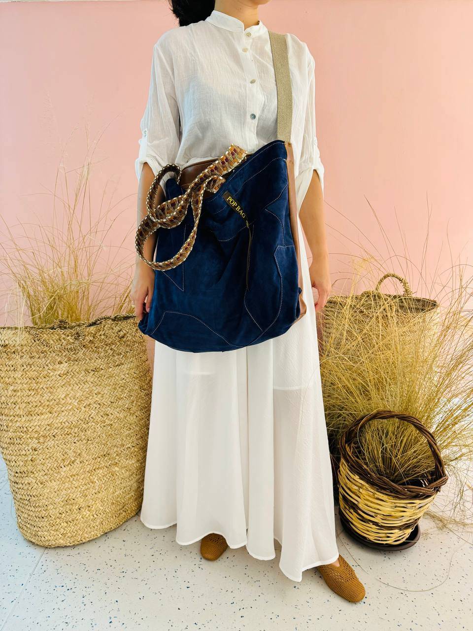 La Sellerie POP BAG suede dark blue PATCHWORK Outlet