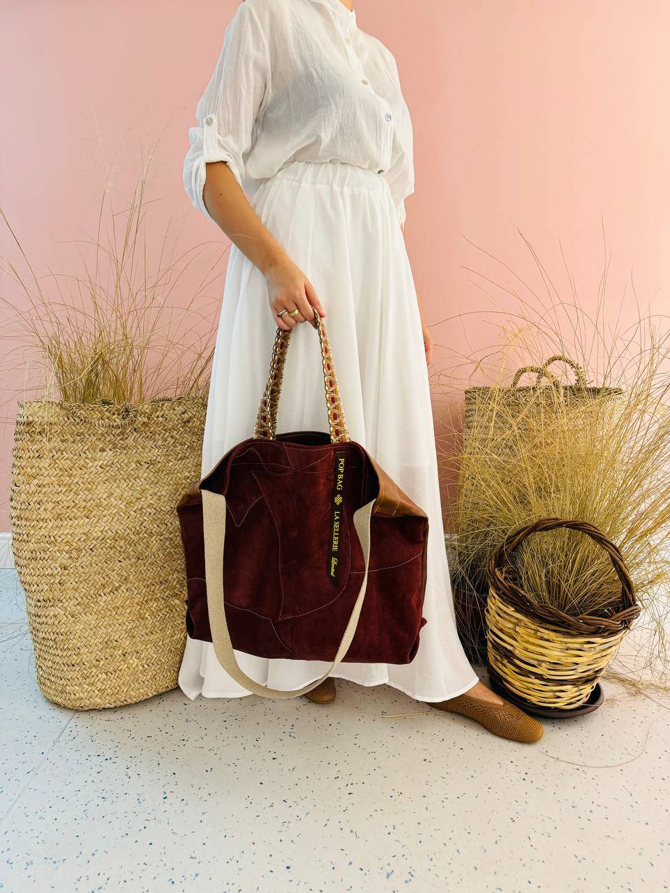 La Sellerie POP BAG suede dark red PATCHWORK Saldi