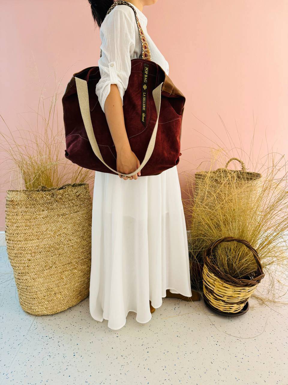 La Sellerie POP BAG suede dark red PATCHWORK Saldi