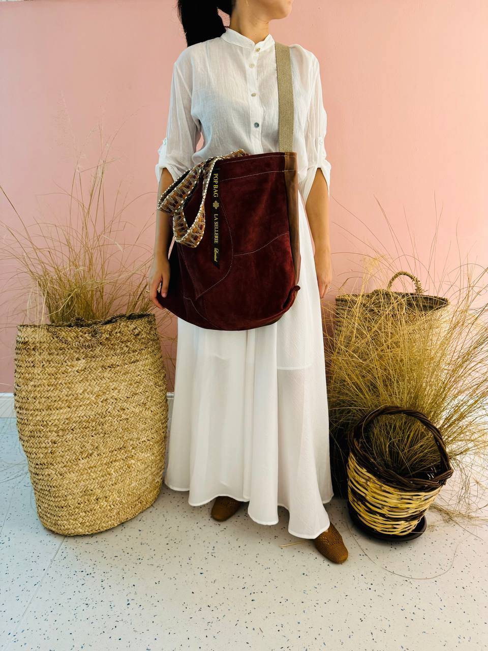 La Sellerie POP BAG suede dark red PATCHWORK Saldi