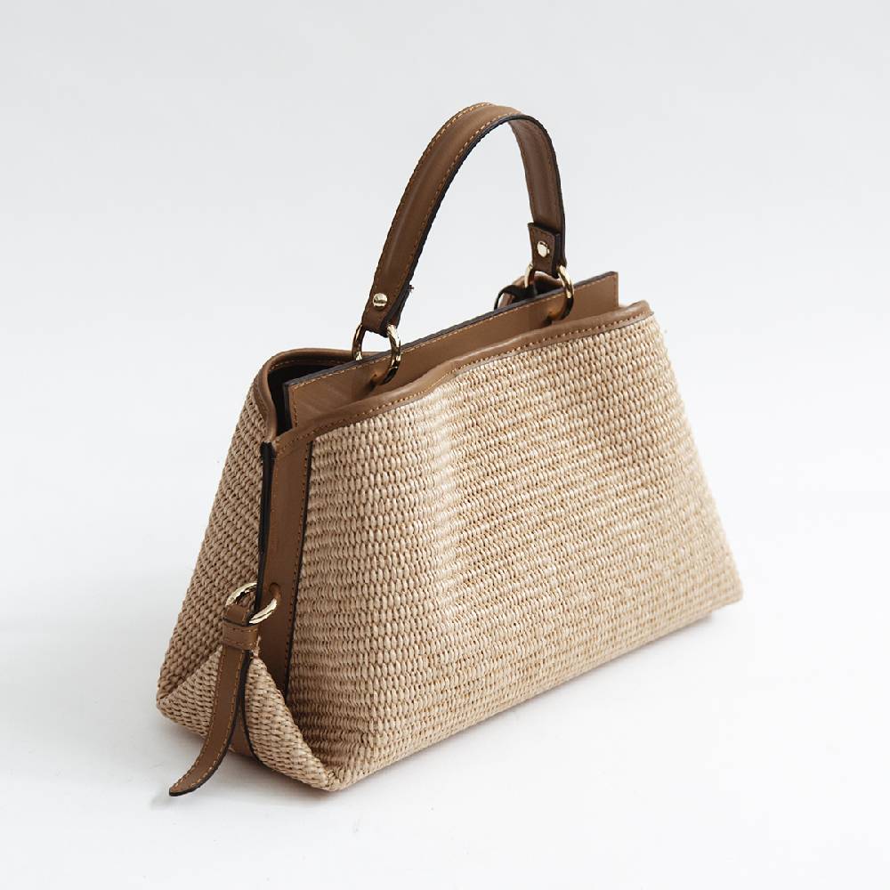 Laura Di Maggio SANTORINI – Bauletto in rafia e pelle cuoio Soddisfazione Garantita