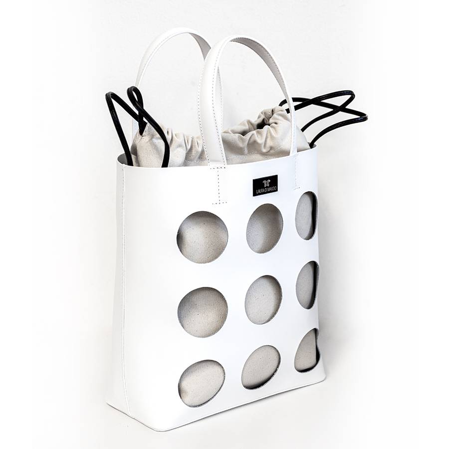 Laura Di Maggio NOAH TOTE – Borsa in pelle elegant traforata bianca Affare Del Giorno