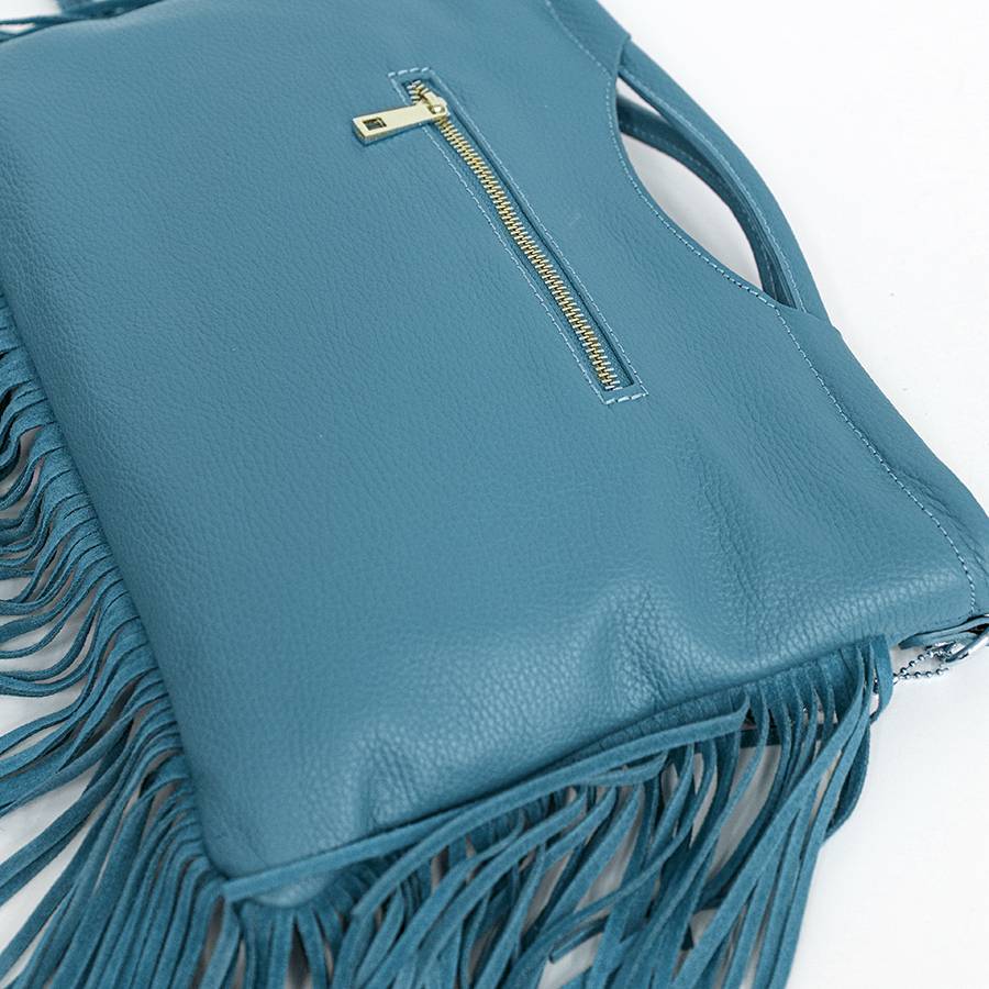 Laura Di Maggio ARIZONA – Borsa a mano in pelle con frange azzurra I Più Venduti
